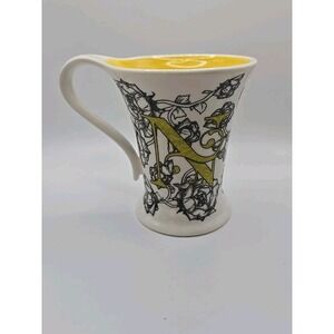 New Vintage Monogram Initial Letter N Floral Coffee Mug Yellow Cypress Home 12oz